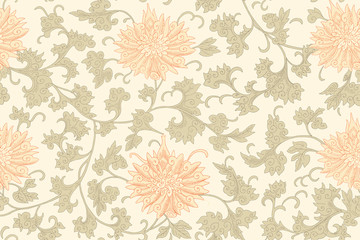 Traditional Chinese floral seamless  pattern for your design. Modern fabric design pattern. Desktop wallpaper. Background. Seamless pattern for printing, interior decoration, textiles, wrapping paper.