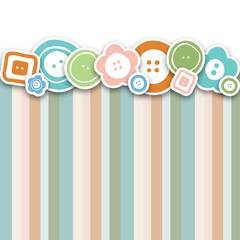 Sewing buttons on fabric background