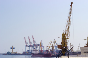 Fototapeta na wymiar Harbor cranes in seaport