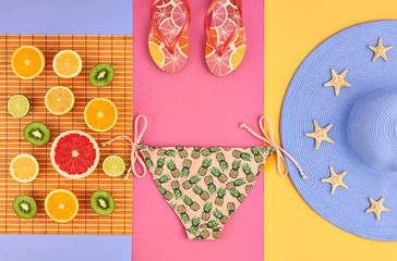 Fashion Summer Outfit.Beach clothes Tropical fruit