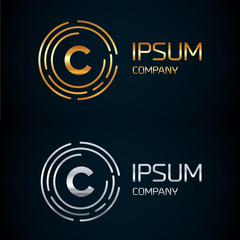 C letter logo icon template.symbol,line style letter,logotype,modern,company name brand.round,rings,circle,premium concept