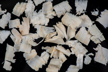 Closeup shot of wood chips in a pile