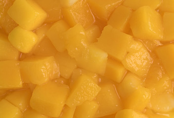 Close view of diced mangoes.