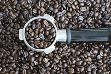 Portafilter and Coffee Beans