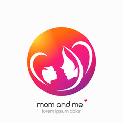 Logo mother and her baby. Modern abstract background.