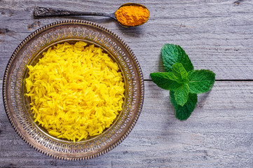 Antique Bowl of Turmeric Jasmine Rice