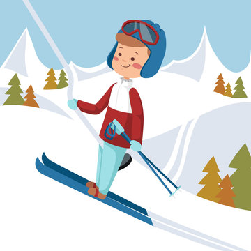 Man goes on skis. Vector illustration.