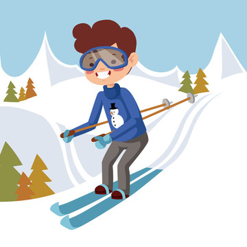 Man goes on skis. Vector illustration.
