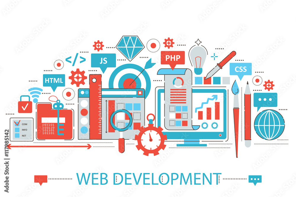 Aufkleber Modern Flat thin Line design Web development concept for web banner website, presentation, flyer and poster.
