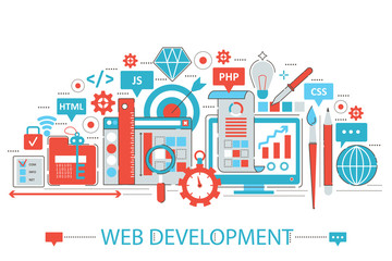 Modern Flat thin Line design Web development concept for web banner website, presentation, flyer and poster.