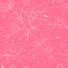 Pink seamless floral repeating pattern for textile or wallpaper.