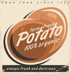 Potatoes retro label design with farm fresh organic potato