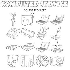 Outline computer service icons set. Universal computer service icons to use for web and mobile UI, set of basic computer service elements isolated vector illustration