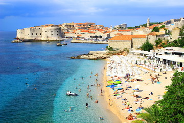 Famous beach Banje and Dubrovnik Old town in Croatia