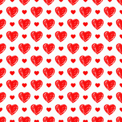 Fototapeta na wymiar Red hearts seamless pattern. Love art. Bright backdrop for greeting cards. Vector illustration. 
