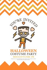 halloween invitation card for costume night party cute kid carto