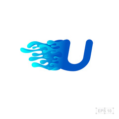 letter U logo,water,splash,waves