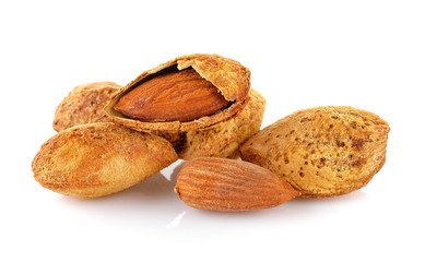 group of almonds isolated on white