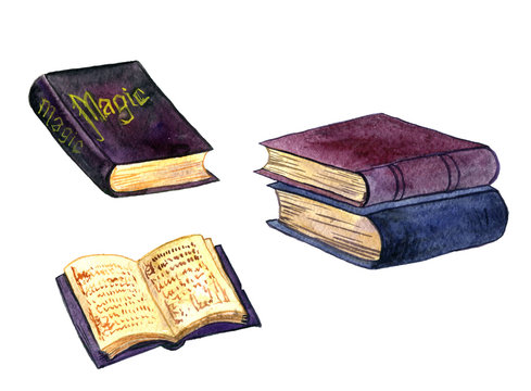 watercolor old magic books