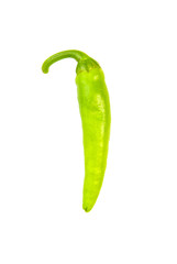 One ripe green Chilli peppers on white