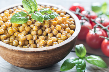 Bowl of roasted chickpeas