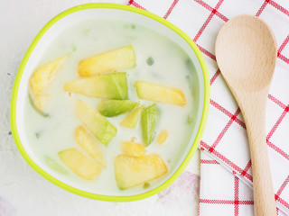 Cantaloupe with coconut milk.