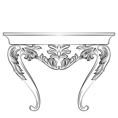 Rich Baroque commode Table. French Luxury rich carved ornaments decorated furniture. Vector Victorian Royal Style table furniture