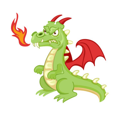 Angry cartoon green dragon. Vector clip art illustration with simple gradients. All in a single layer.