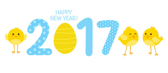 2017 New Year concept with cute chickens 