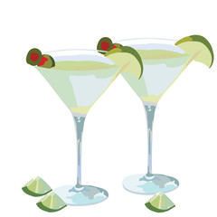 Martini cocktail  isolated on a white background. Realistic hand drawn illustration