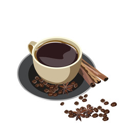 Fresh cup of coffee with cinnamon isolated on white  background Vector