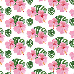 Pink flowers branch isolated Vector. Exotic Summer floral background pattern