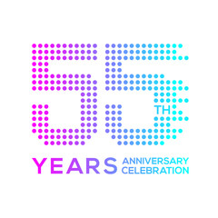 55 years anniversary with a circle,dotted,digital,technology logo