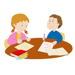 Children drawing with Pencils