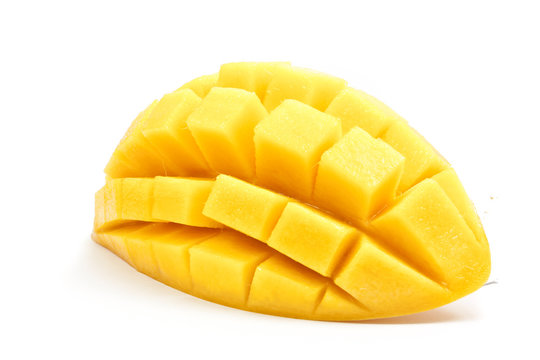mango slice cut to cubes close up isolated