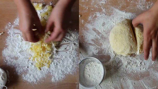 cook hands that prepare potato gnocchi video collage