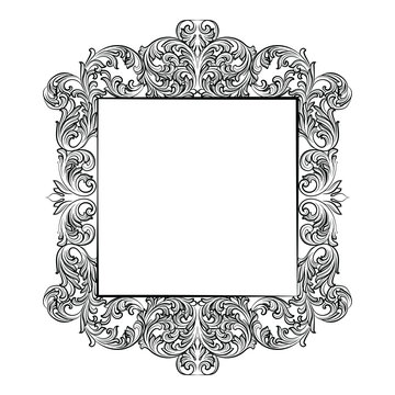 Vintage Imperial Baroque Rococo frame. Vector French Luxury rich carved ornamented Wall Frame. Victorian wealthy Style structure