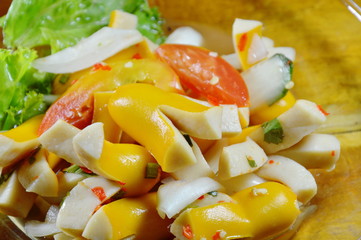 spicy pork sausage salad on plate
