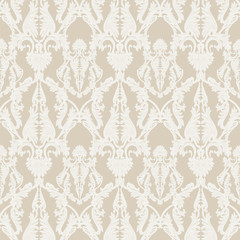 Vintage Rococo ornament pattern. Vector damask decor. Royal Victorian texture for wallpapers, textile, fabric. Cream color