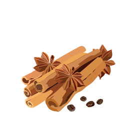 Cinnamon sticks and anise star Vector isolated