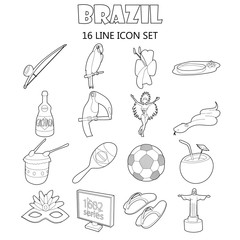 Outline Brazil icons set. Universal Brazil icons to use for web and mobile UI, set of basic Brazil elements isolated vector illustration