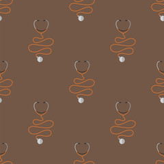 Medical Stethoscope Icon Seamless Pattern. Device of Clinical Cardiology