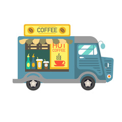 Cartoon style illustration of a coffee van side view.