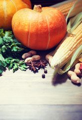 Autumn background with pumpkins
