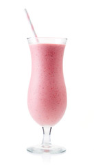 Glass of strawberry milkshake, isolated on white