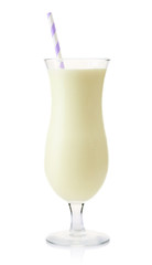Glass of vanilla milkshake isolated on white