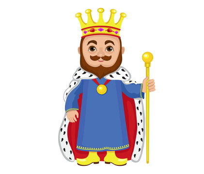 Cartoon king holding a golden scepter.
