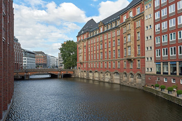 Canals and houses in Hamburg, Germany