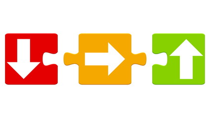 Drei Puzzlestücke Pfeile