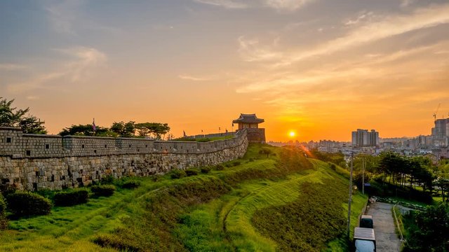 Timelapse  of Hwaseong Fortress in Suwon, South Korea.